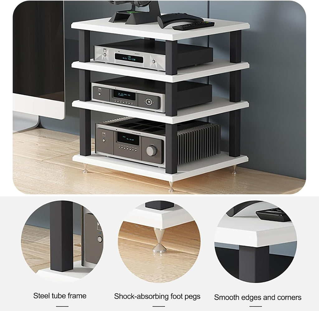 Audio Rack Tower AV Media Stand Audio-Video Media Stand, Storage Rack Audio Tower Thickened Steel Pipe, Equipment Console Shelf for Home Office Theater(White)