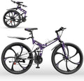Outroad 26 Inch Folding Mountain Bike, 21 Speed Full Suspension High-Carbon Steel MTB Foldable Bicycle, Dual Disc Brake Non-Slip Folding Bikes for Adults/Men/Women, Black, Orange and Green
