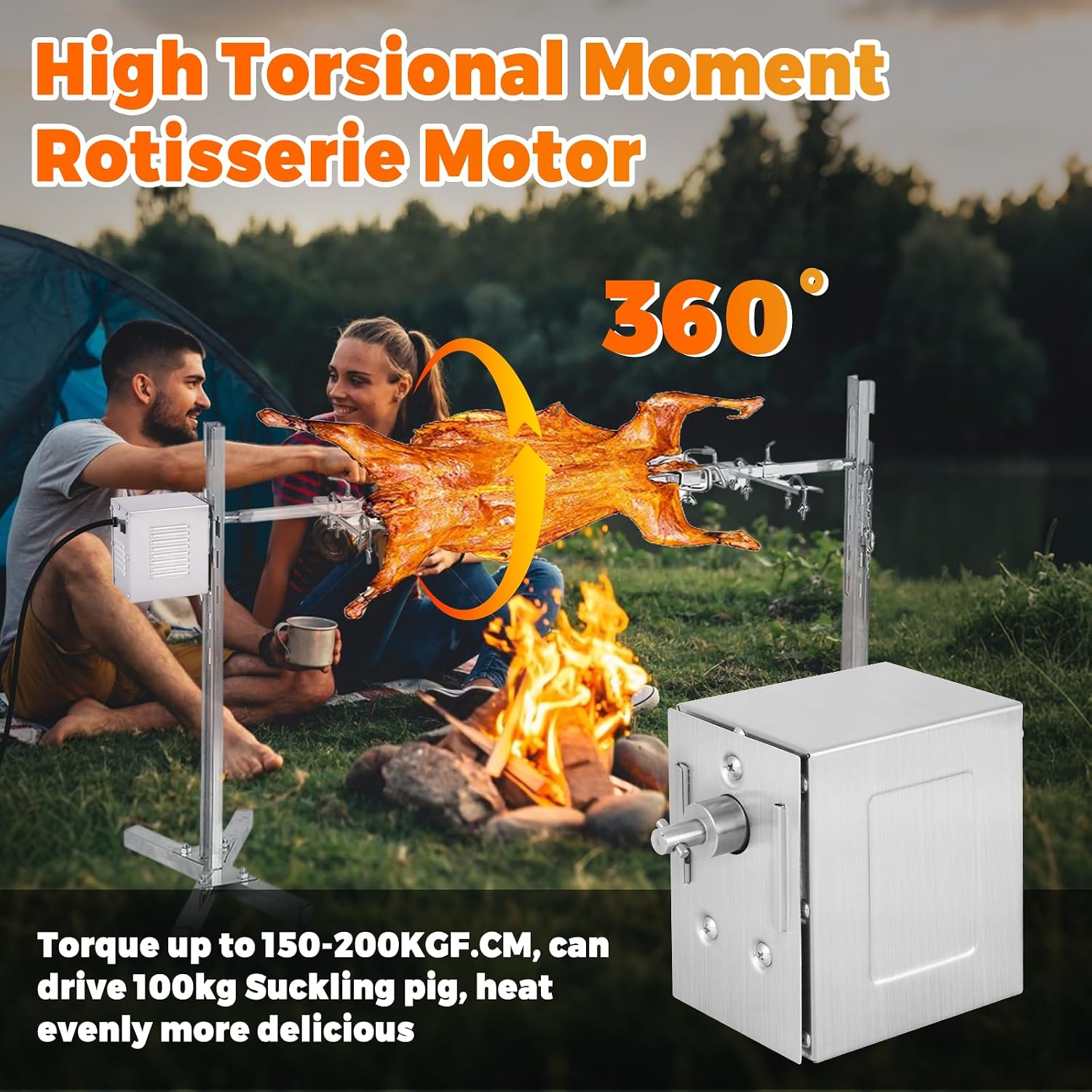 YJINGRUI 45W Grill Rotisserie Motor, Heavy Duty BBQ Motor with 130-174lb/ 150-200kg High Torque, Universal Replacement Motor for Roast Chicken, Beef and Pork at Gathering/Camping/Festival (110V)