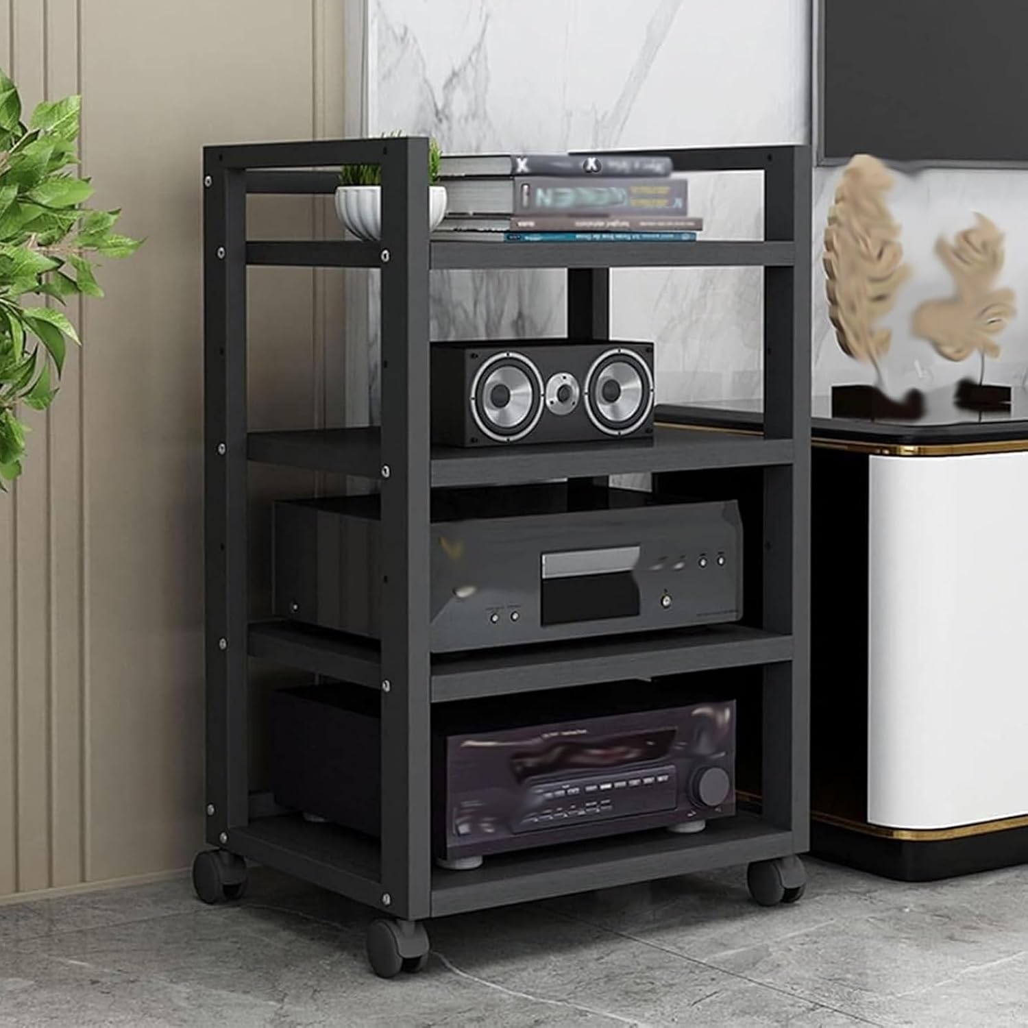 4 Tier Adjustable Audio Cabinet/Corner Bookcase, Home Theater Cabinet/Kitchen Storage Stand for DVD Player Book, Electronics Equipment Shelf (Size : Style B)
