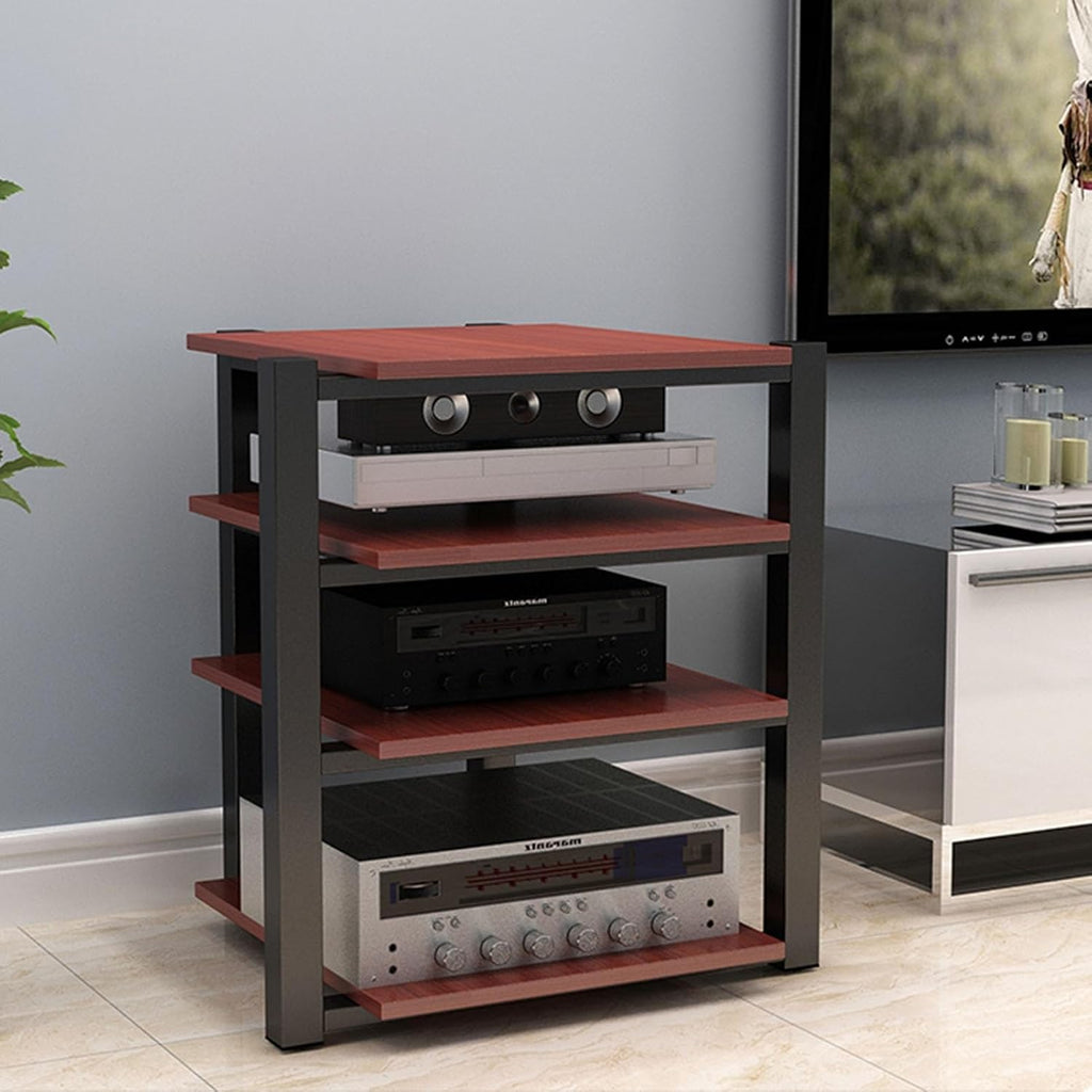 4-Tier Modern Media Stand - AV Component Cabinet & Audio Rack for Home, Office & Theater - Wooden Stereo Equipment Storage Tower - CD Player Corner Unit (Color: A)