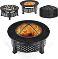 Giantex 3 in 1 Fire Pit, 32' Outdoor Wood Burning Fire Pit, Multifunctional Round Firepit Stove, Metal Fire Bowl with Cover, Portable Fire Pits for Outside Heating, Bonfire, Picnic, Grill