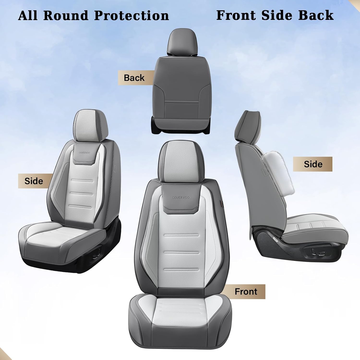 Coverado Car Seat Covers Full Set, Seat Covers for Cars, Front Seat Covers and Back Seat Cover Waterproof Leather Automotive Seat Cover, Universal Car Interior Protectors Cushion for Most Cars