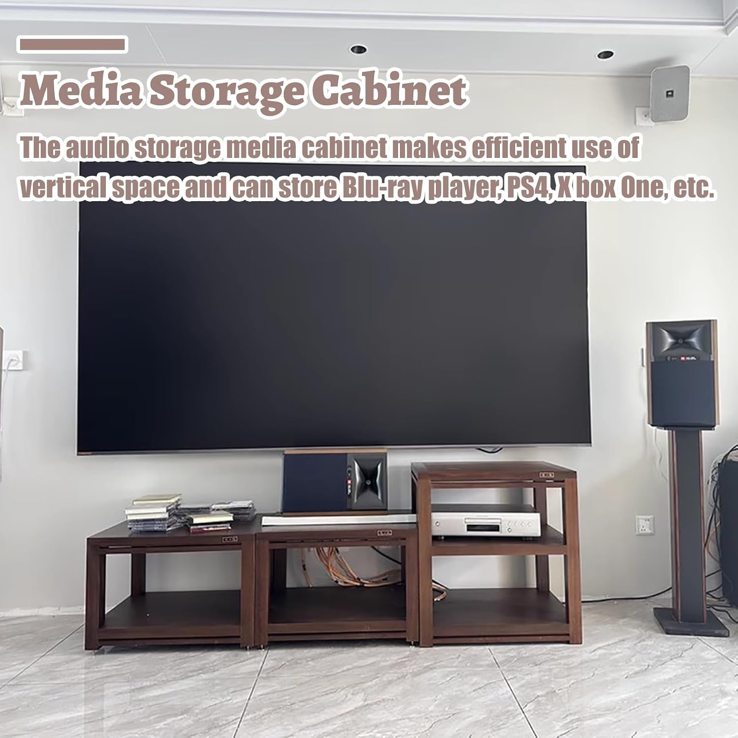 Wooden Media Audio-Video Shelving Cabinet, Audio Component Rack Tower Media Stereo Stand Equipment Shelves, 2 3 4 Tier Av Component Media Stand(Four Layers)