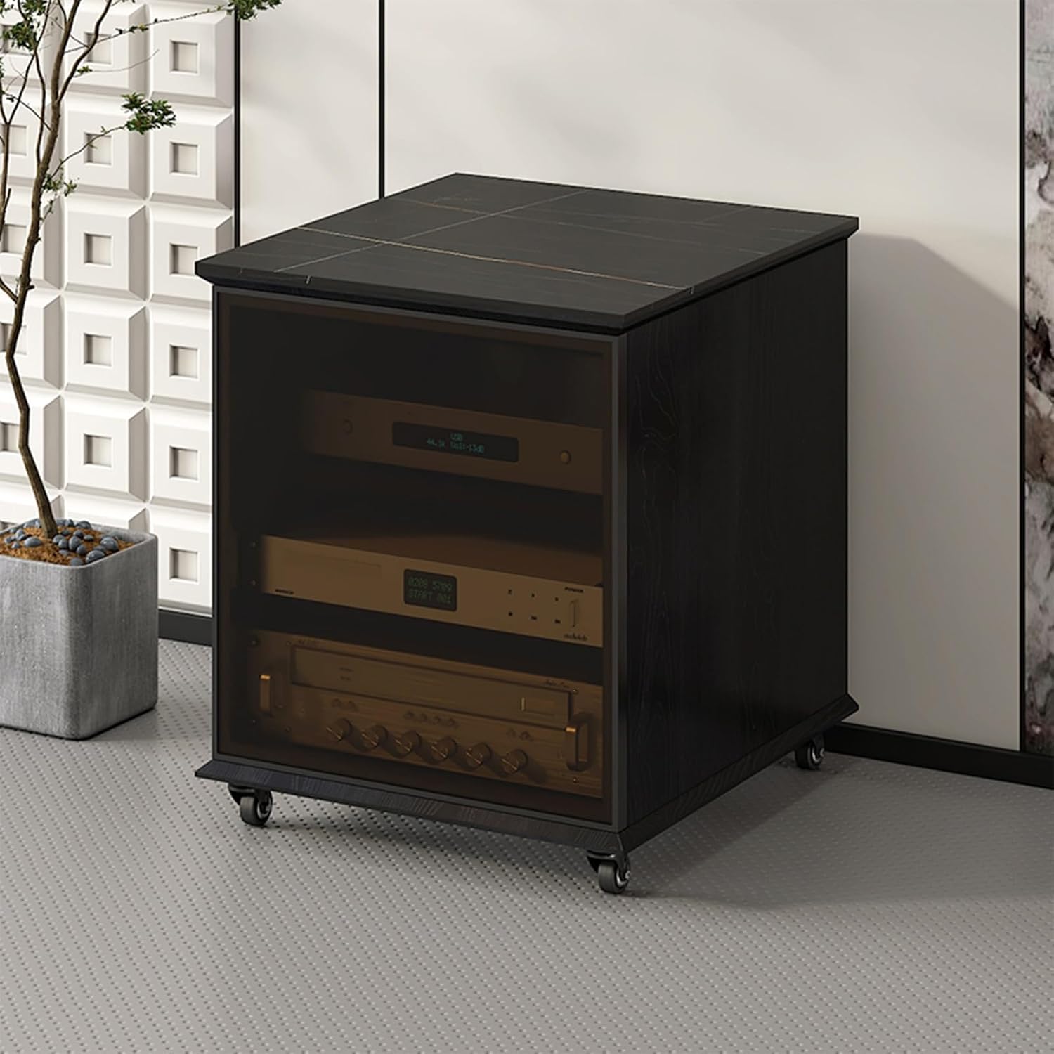 Av cabinet,stereo component cabinet,media cabinet,av media stand,audio rack,Stereo cabinet,audio rack cabinet,audio cabinet,record player console cabinet,corner media cabinet(Black,63.6cm/25.03in)
