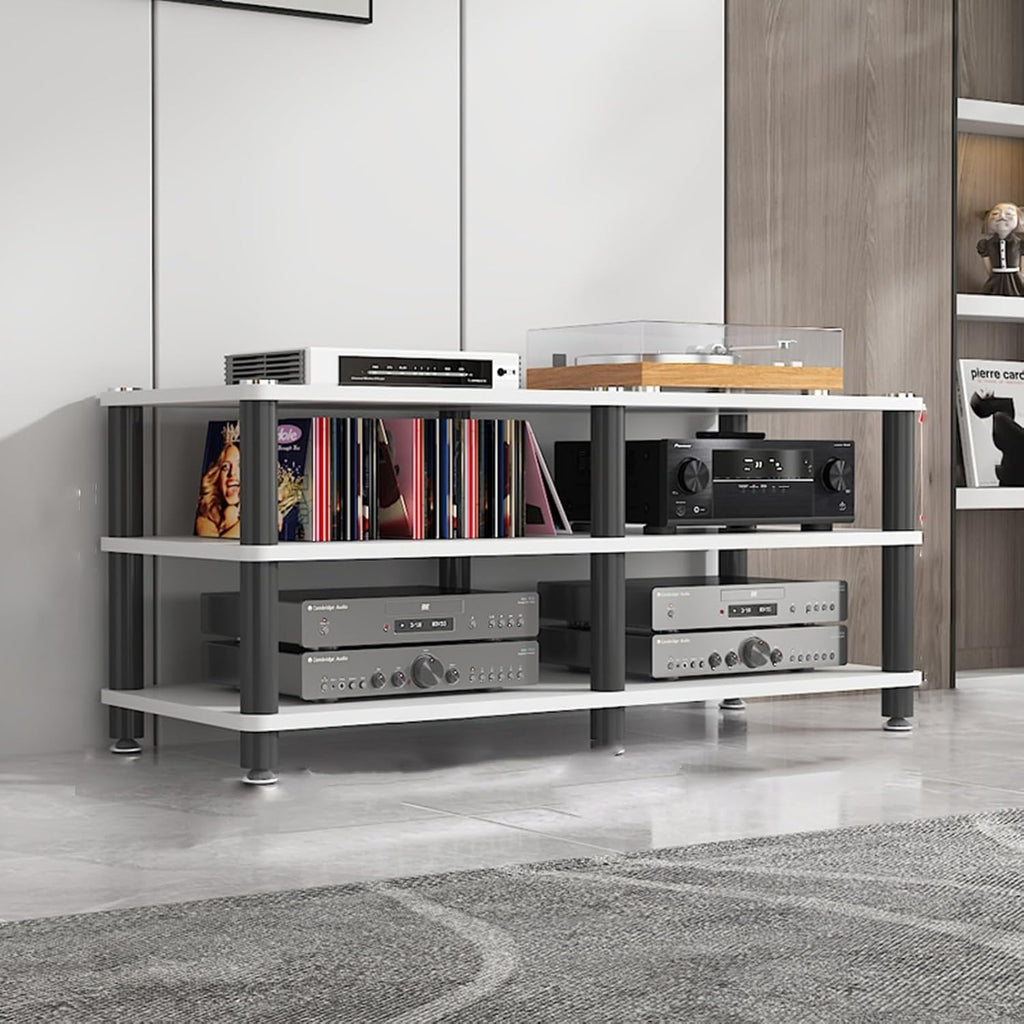 4-Tier Corner AV Media Stand - Light White Stereo Rack for Audio/Video Components, Game Consoles, Entertainment Storage, Modern Design (120x40x50cm)