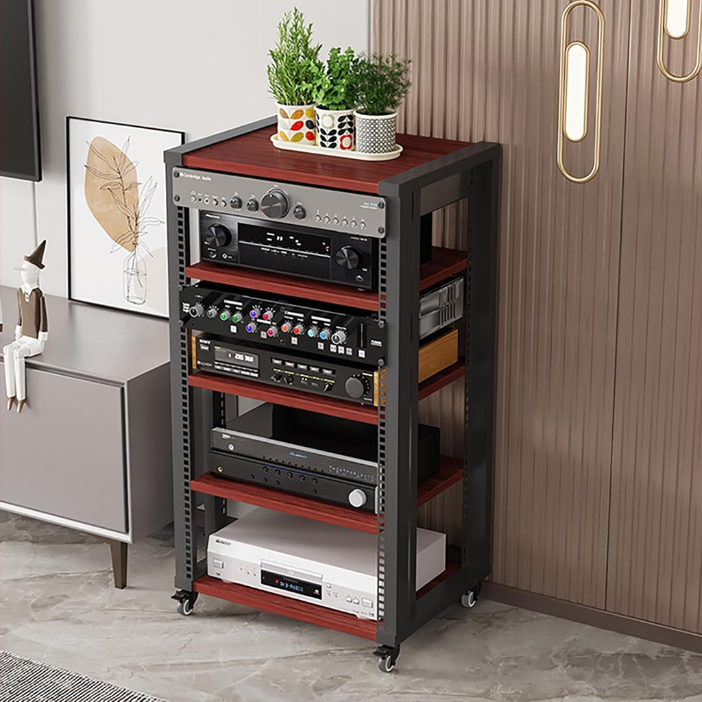 Media Console 5-TierAV Media Stand Audio Rack Tower with Adjustable Shelves, AV Equipment Cabinet Display Stand for Living/Gaming/Recording Room(Brown)