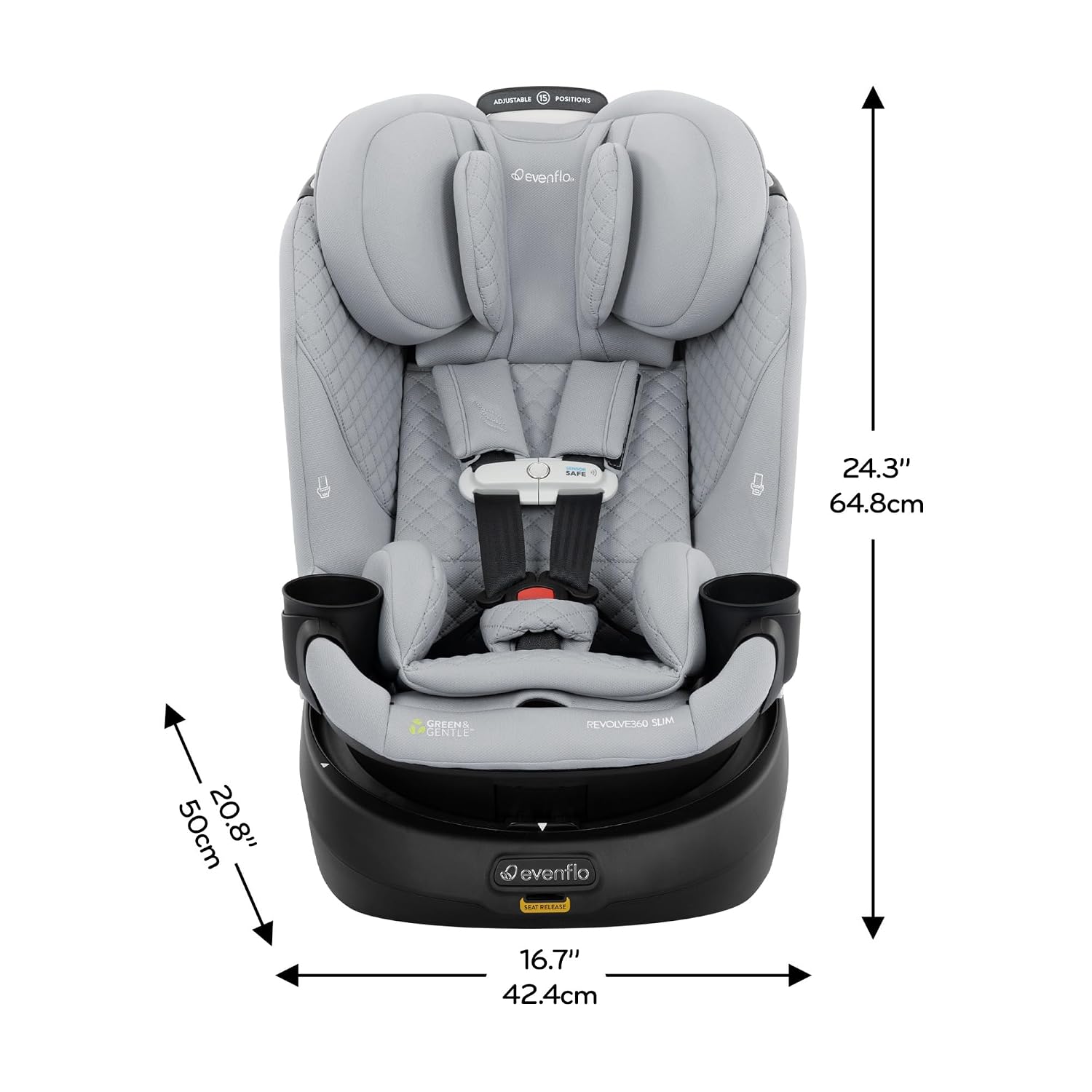 Evenflo Revolve360 Slim 2-in-1 Rotating Car Seat with Green & Gentle Fabric (Quartz)