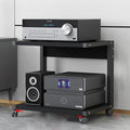Modern 2-Tier AV Media Stand with Wheels - Height Adjustable Wooden Shelves, Corner Shelf Media Console Cabinet, Stereo Rack & Storage in Deep Black (50x40cm)