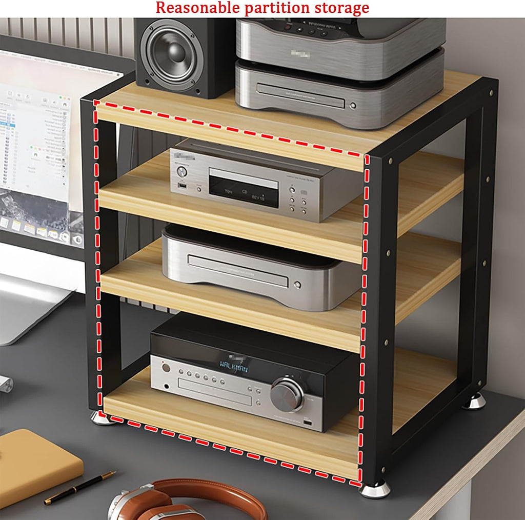 3-Tier Media Stand, Modern Stereo Cabinet, Heavy-Duty Audio Rack, Thickened Steel Pipe, Strong Load Capacity, Compact Media Storage, 45x35x35.5cm, Black Finish