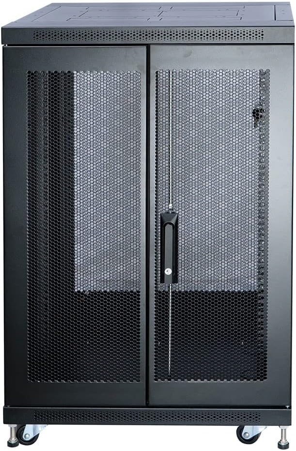 Tecmojo Fully Assembled 18U Network Cabinet AV Rack Enclosure with Casters/Locking Doors with Dual Fan, PDU and Cantilever Shelf (31.5inch DEEP Mesh Door)