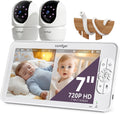 Comfyer BM01 7' HD Split-Screen Baby Monitor with 2 1080P Cameras, 48 Hrs 6000mAh Battery Runs 2 Days in VOX Mode, No WiFi Monitor with a Flexible Bracket, 2 Way Audio, Remote PTZ, Auto Night Vision