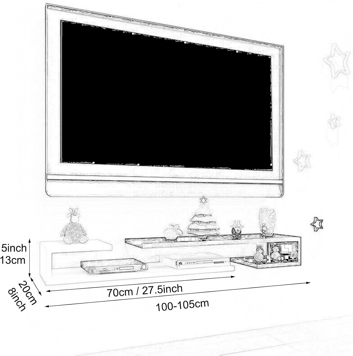 Wall Shelf Wall Mounted TV Cabinet Floating Shelf TV Stand TV Console Audio-Visual Equipment Shelves Set-top Box WiFi Router CD DVD Media Storage Shelf Bedroom Living Room Office TV Bracket