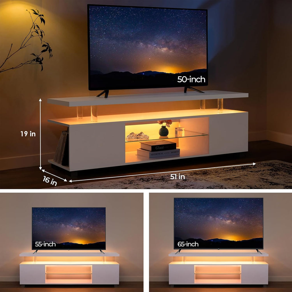 Cubehom White TV Stands for Living Room LED TV Stand Modern TV Stand with Storage for 55/60/65 inche TVs Entertainment Center for Living Room