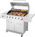Royal Gourmet GA6402S 6-Burner Propane Gas Grill with Side Burner and Warming Rack, 74,000 BTUs, Cabinet Style Outdoor BBQ Grill for Barbecue Grilling & Backyard Cooking, Silver