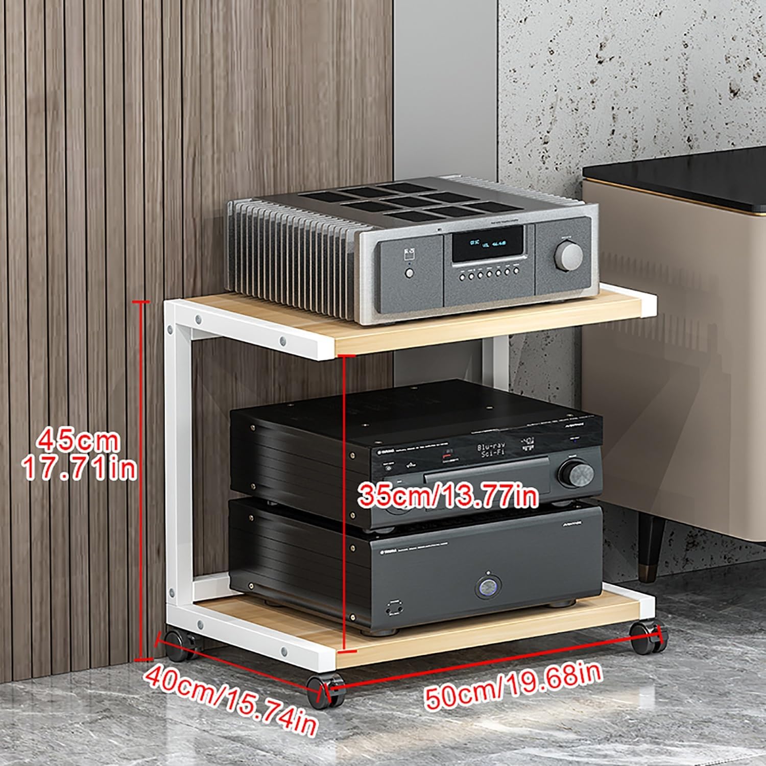 Wooden Display Cabinet with Wheels, AV Media Stand & Audio Rack, Corner Shelf with Storage for Game Consoles & TV Accessories, Perfect for Recording Rooms, 50x40 cm.