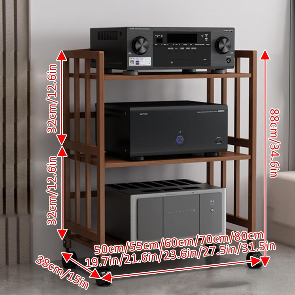Multifunctional Height Adjustable Side Table with Turntable Shelf for TV HiFi and Audio Storage Rolling Container Trolley for Office and Study Wood Material 50 x 38 x 53 cm
