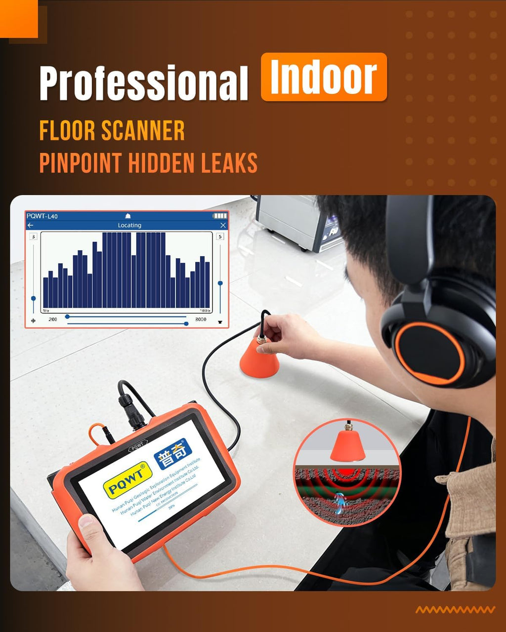 Underground Water Leak Detector, 0.5m Indoor Find Water Leak Device with High-Definition Display Screen, Professional Headphones Carry Case - L40