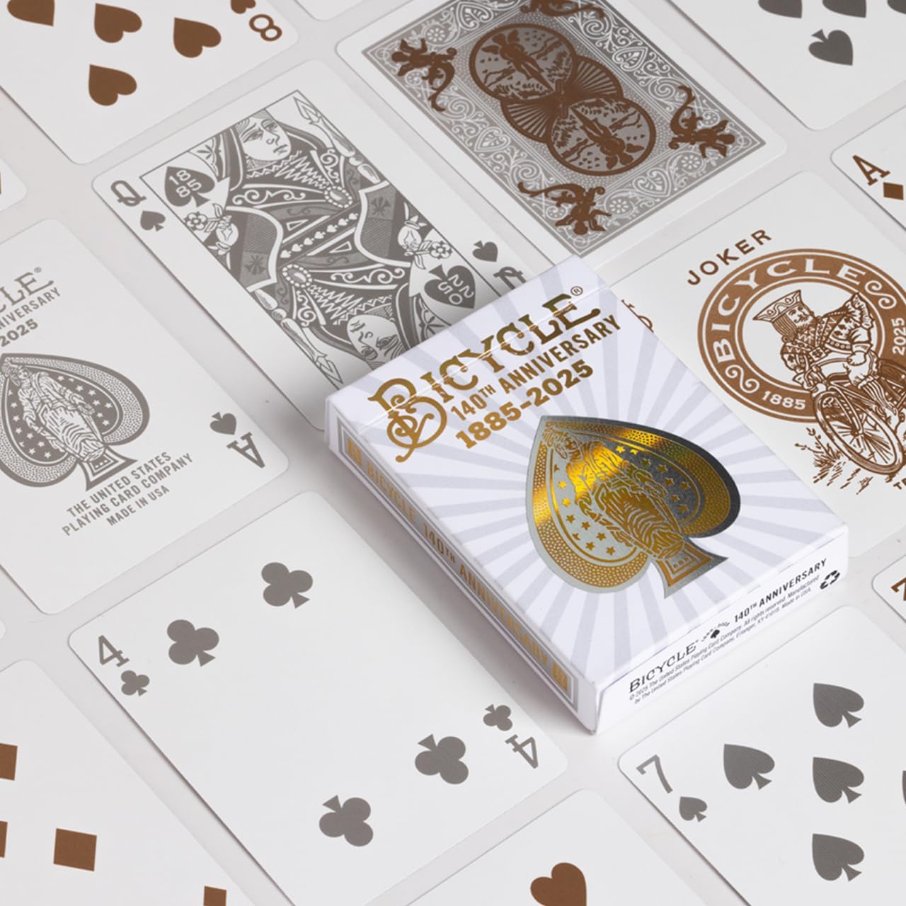 Bicycle 140th Anniversary Limited Edition Exclusive Playing Cards Set with 1 oz Pure Gold, 1 oz .999 Fine Silver, or Bronze Commemorative Collector Coin (Mystery Unboxing Coin)