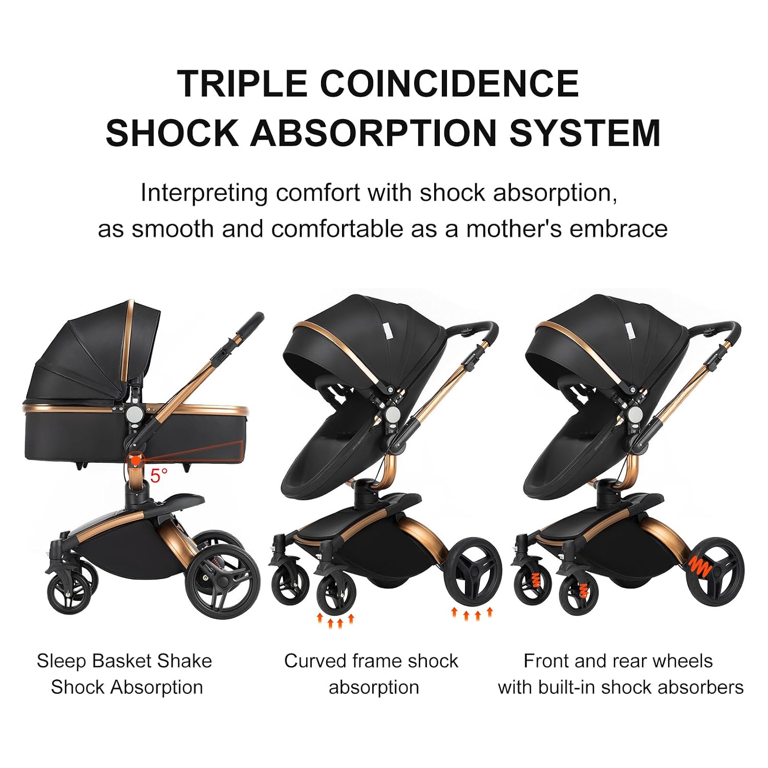 Convertible Baby Stroller with Bassinet, 360° Rotation, Triple Shock Absorption, Foldable, Safe & Comfortable, Aesthetic Pushchair for Newborn Infant Toddler Aged 0-36 Months (Black)
