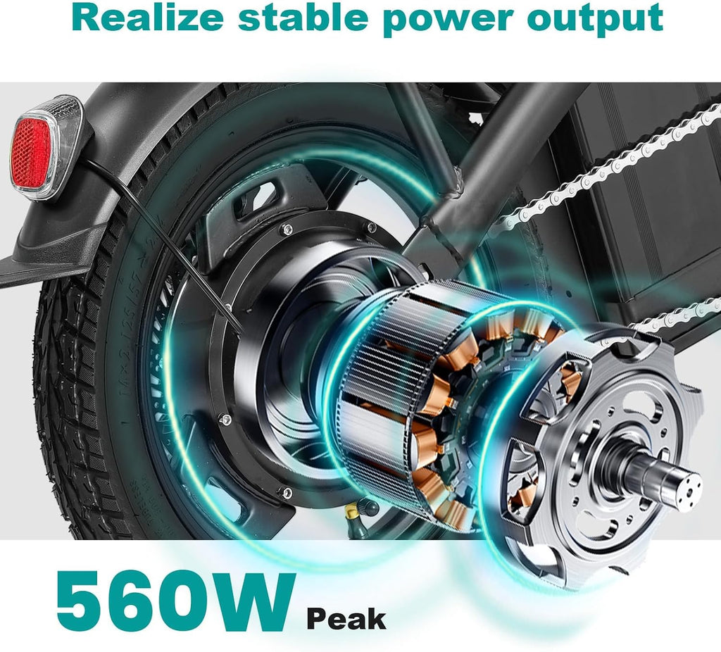 LELEKUAI Electric Bike for Adults and Teens, 520W-560W Motor, 20-24MPH, 32 Miles Range, 48V 10Ah Battery, 3-Level Pedal Assist, 14' Foldable Mini Electric Bicycle, UL 2849 Certified