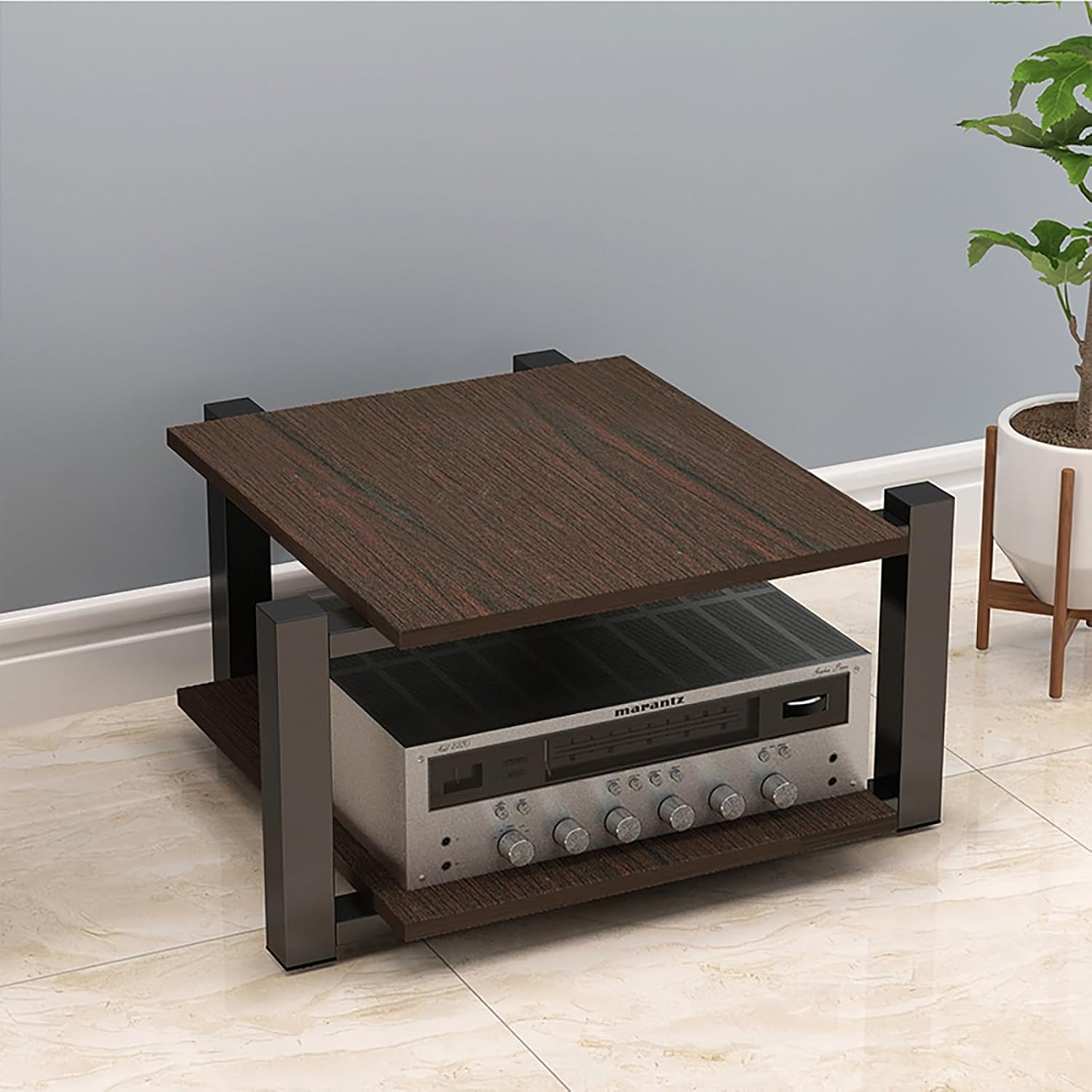 Audio Rack AV Media Stand Media Audio Tower Cabinet 2/3/4 Tier Audio Rack, for Entertainment Stereo Racks Component Storage and Collection Display(Brown,25cm/9.8in)