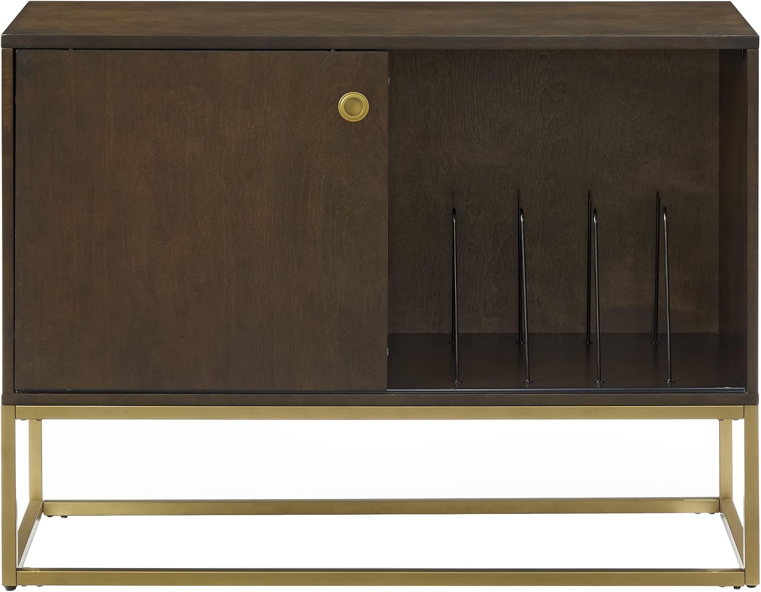 Crosley Furniture Byron Media Console and Record Player Stand with Storage for Vinyl Records, Dark Brown/Gold