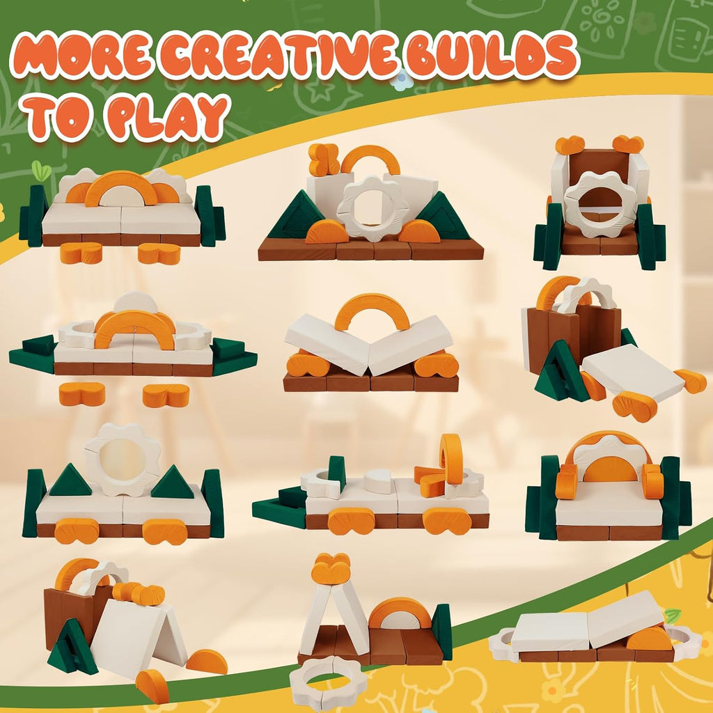Erament 18PCS Modular Kids Play Couch - Junlge Theme Toddler Couch Building Fort, Convertible Sofa Multifunctional Kids Sofa, Toddler Baby Playroom/Bedroom Furniture for Playing, Sleeping
