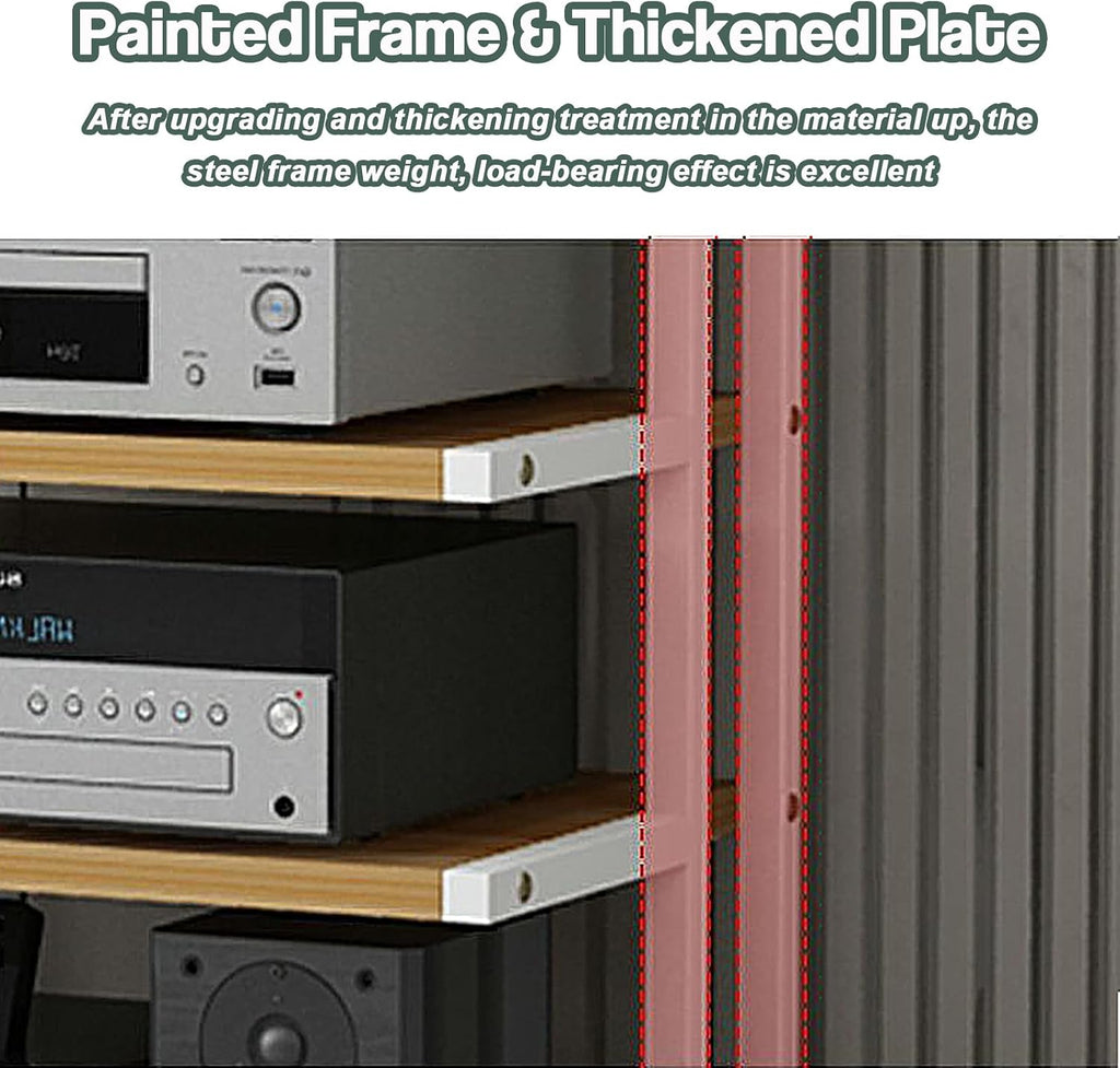 Movable AV Media Stand, 5-Tier Audio Rack & Entertainment Center Storage Cabinet, Modern Stereo Cabinet for Home Theater, Natural Finish, Stylish Media Shelving