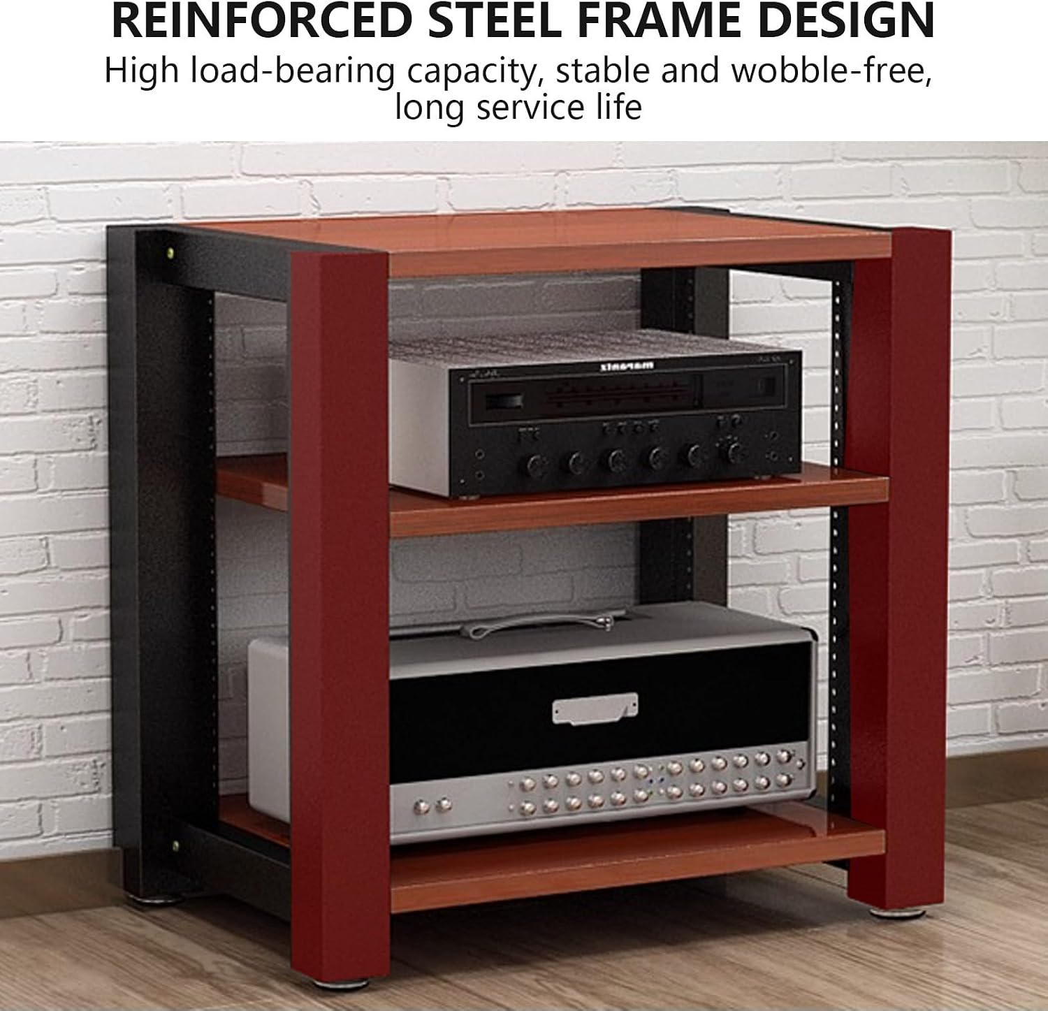 Stereo Racks and Stands, 2/3/4/5 Tier AV Media Stand, Audio Equipment Rack with Adjustable Shelves, Reinforced Steel Frame, Adjustable Footpads, for Home Theater(Black,5 Tier 60x51x100cm)