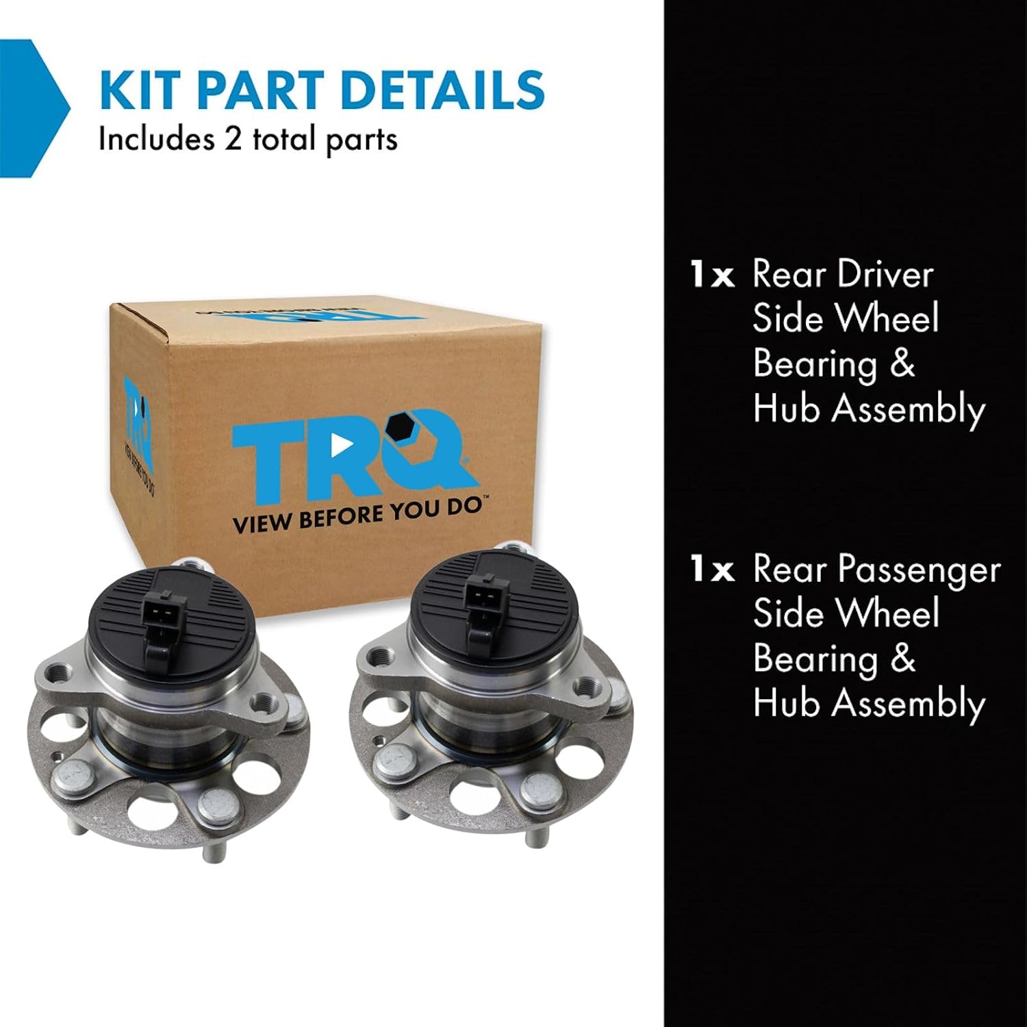 TRQ Rear Left and Right Wheel Bearing and Hub Assembly Set 2 Piece Compatible with 2020 Hyundai Elantra Sport 18-19 Ioniq Plug-in Hybrid 22 Ioniq 17-21 Kia NIRO