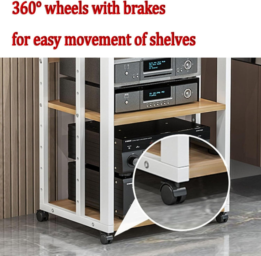 3/4/5-Tier Furniture Media Stand DVD CD Player Stand Audio Rack Power Amplifier Equipment Cabinet with Height Adjustable Wooden Shelf Floorstanding Storage Shelves ( Color : White , Size : 4 Tier )
