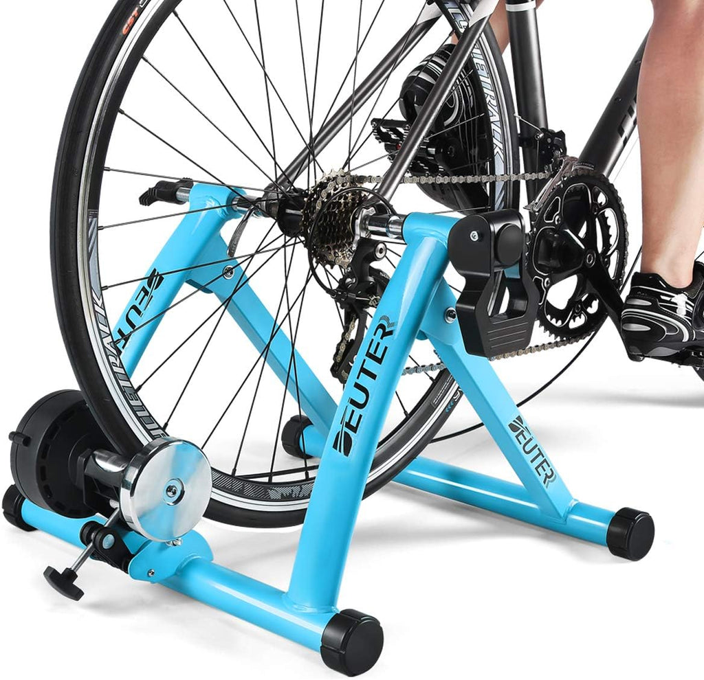 Bike Trainer, Magnetic Bicycle Stationary Stand for Indoor Exercise Riding, 26-29' & 700C Wheels, Quick Release Skewer & Front Wheel Riser Block Included