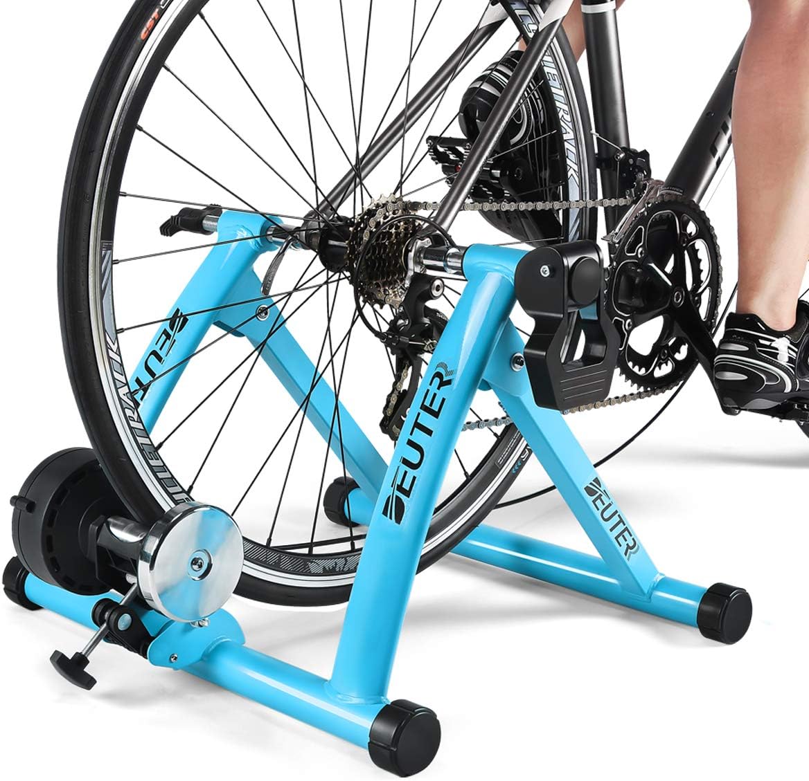 Bike Trainer, Magnetic Bicycle Stationary Stand for Indoor Exercise Riding, 26-29' & 700C Wheels, Quick Release Skewer & Front Wheel Riser Block Included