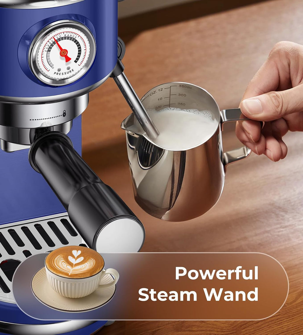 atatix 20 Bar Espresso Machine with Milk Frother, Compact Espresso Maker, Stainless Steel Coffee Machine with Precise Temp Control & 44oz Removable Water Tank for Latte, Cappuccino, Dark Blue