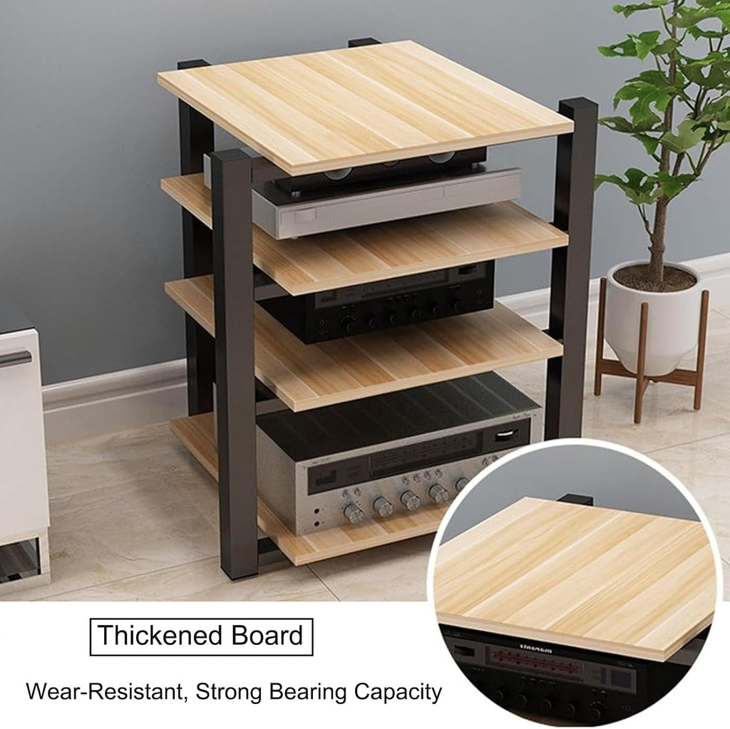 Light Brown AV Cabinet Audio Rack - Stereo Media Stand for Home, Office & Theater, Record Player & Audio Component Tower, 90cm/35.4in - Stylish & Functional