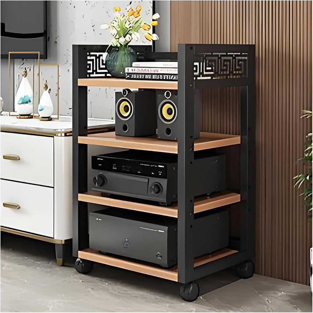 Modern AV Media Stand - Open Stereo Rack Storage Cabinet, Corner Shelf for Audio-Video Equipment, Ideal for Recording Room, Office, Home Theater, Light Walnut Finish (34.6in)