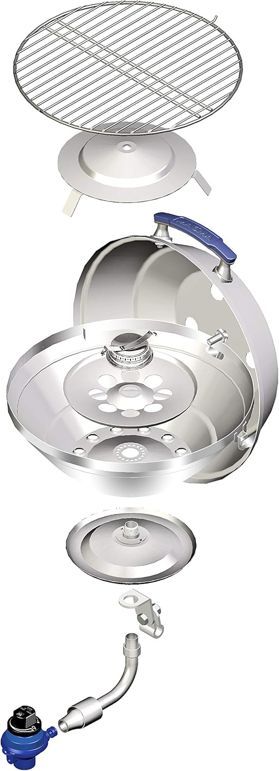 Magma A10-205 Marine Kettle Portable Gas Grill - Stainless Steel BBQ for Boats - Wind-Resistant Design, Safe Propane Connection, Stay Cool Handle - 15' Diameter