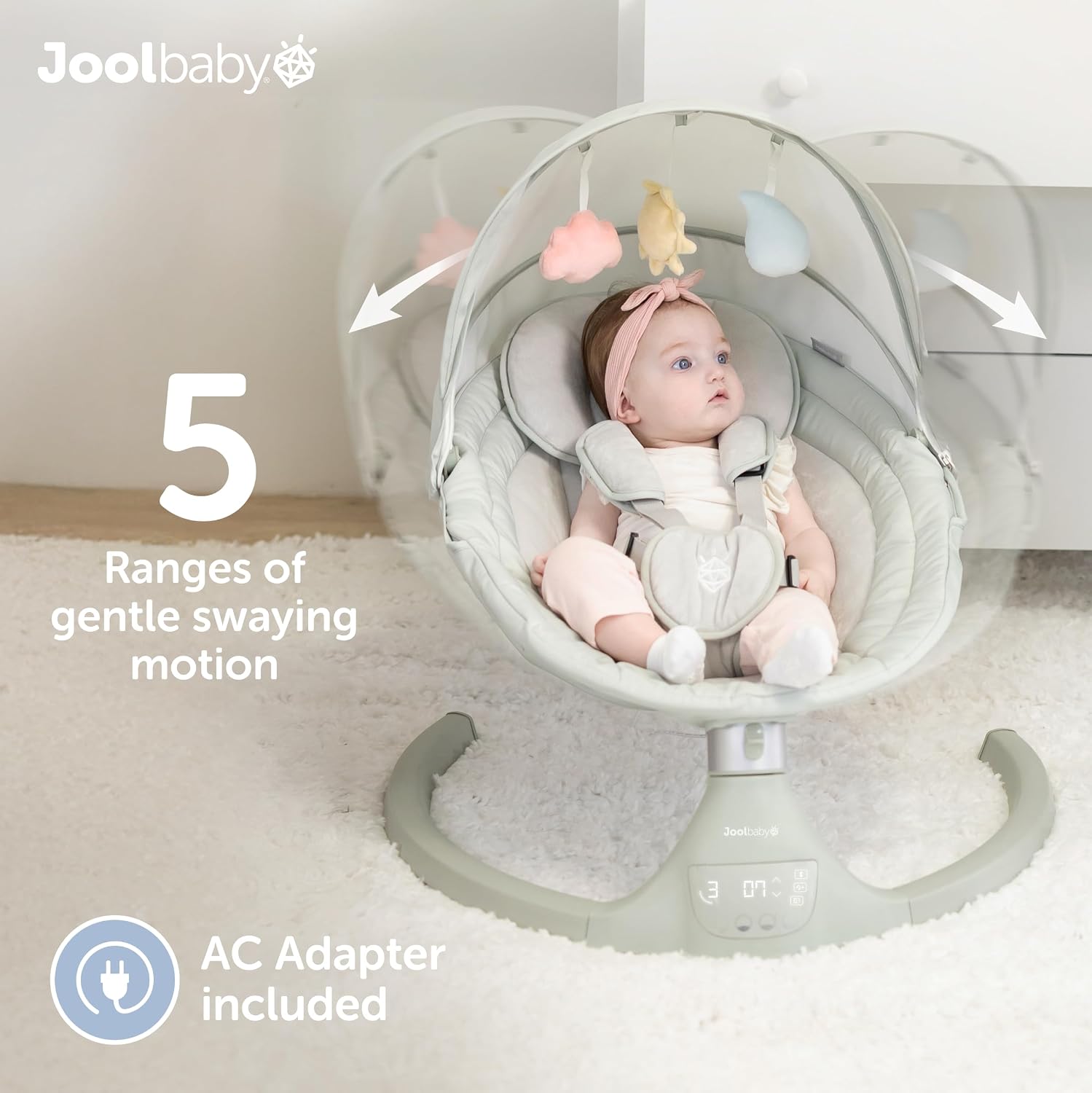 Jool Baby Nova Swing for Newborns - Electric Motorized Infant Swing, Bluetooth Music, 10 Preset Melodies, Remote (Updated Model, Sage)