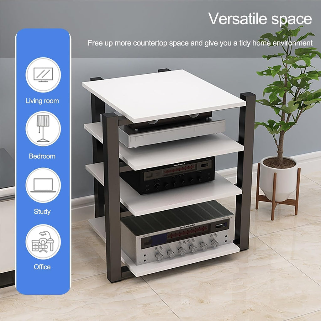 Audio Rack AV Media Stand Media Audio Tower Cabinet 2/3/4 Tier Audio Rack, for Entertainment Stereo Racks Component Storage and Collection Display(White,90cm/35.4in)