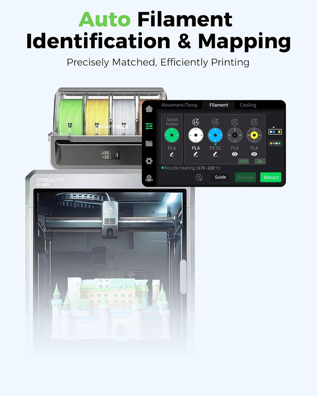 Creality CFS, Multicolor 3D Printer Filament System, Auto Material Identification, Smart Switching/Relay, Compatible for K2 SE/K2 Pro/K2 /K2 Plus/Hi /K1 Series CFS Upgrade Kit