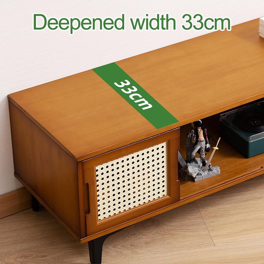 Bamboo TV Stand with Sliding Door, Storage Low Cabinet, Home Audio and Video Entertainment Equipment Control Center, for 32-65 Inch TVs (Color : Natural, Size : 160CM/63IN_Three Doors)