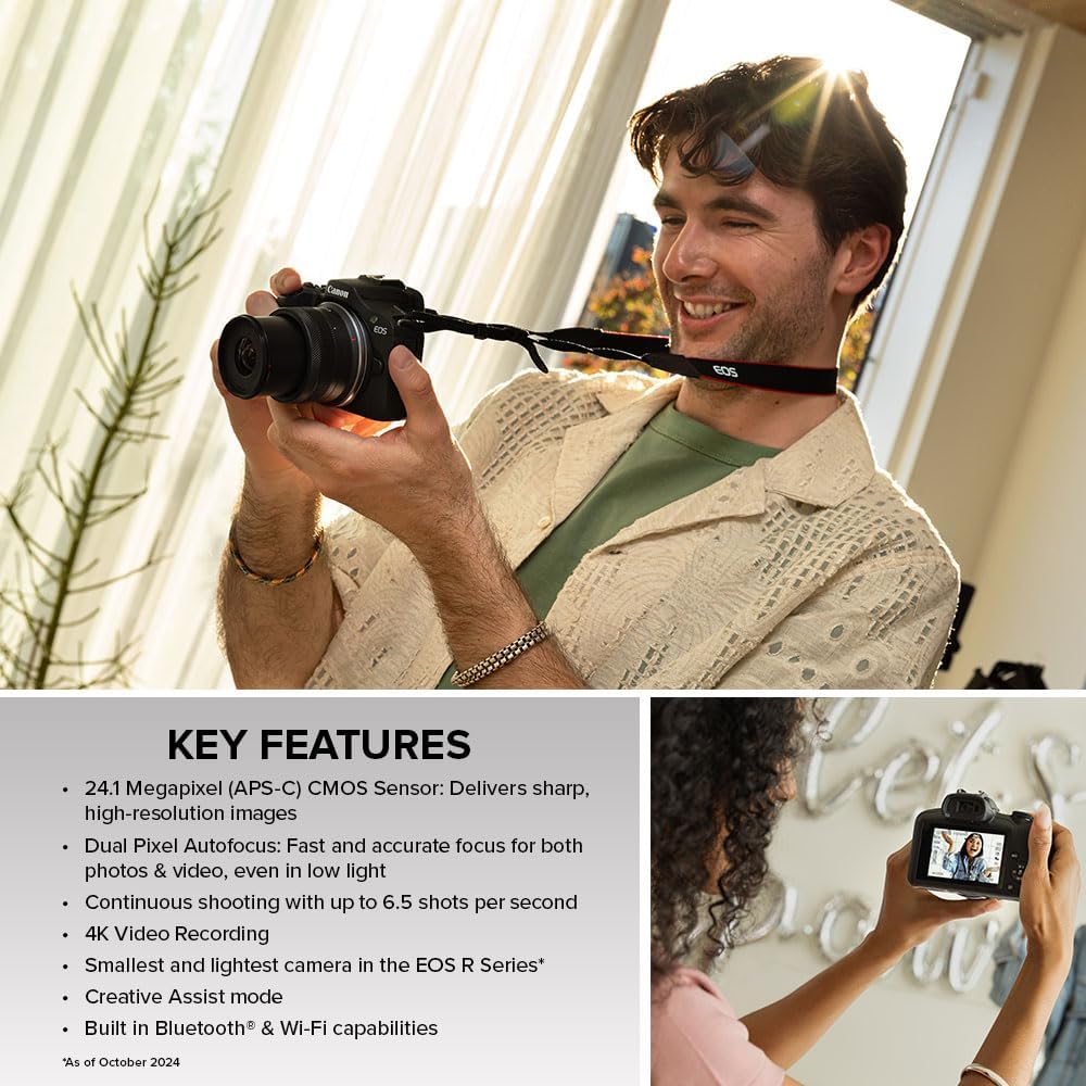 Canon EOS R100 Mirrorless Camera RF-S18-45mm F4.5-6.3 is STM Lens Kit, 24.1 Megapixel CMOS (APS-C) Sensor, 4K Video, Wi-Fi & Bluetooth, Beginner Photographers and Creators, Digital Camera, Black