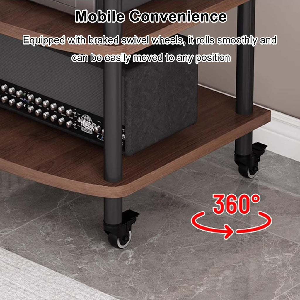 3-Tier Audio-Video Media Stand with Wheels, Home Stereo Entertainment Equipment Storage Cabinet for Meeting, Living, Recording Room(Black)