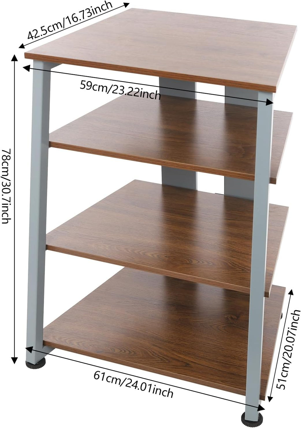 4-Tier AV Media Stand Corner Shelf Wooden Stereo Cabinet Audio Rack Tower for Audiovisual Equipment/DVD Players/CD Changers/Game Consoles