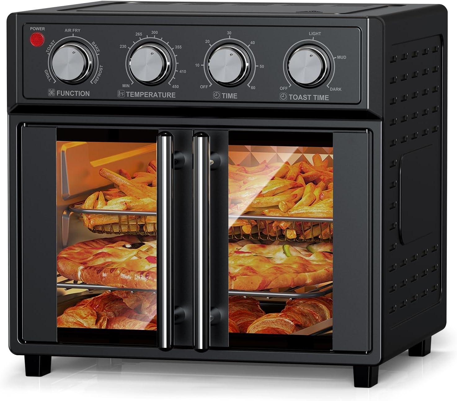 26QT Air Fryer Toaster Oven Combo - French Doors & 7 Preset Menus, 1700W Stainless Steel Convection Countertop Oven for Bake, Roast, Grill, Toast, Dehydrate, Defrost, Easy to Clean (Black)