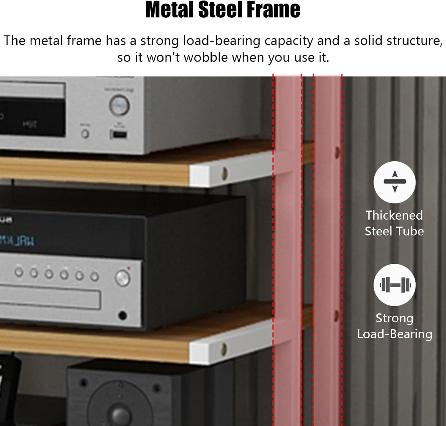 Black Record Player Shelf Movable, Media Stand DVD Audio Rack Floorstanding 3 4 5 Tier Component Storage Holder, Living Room Game Equipment Cabinet(Color:4 Tier 50x40x85.5cm)