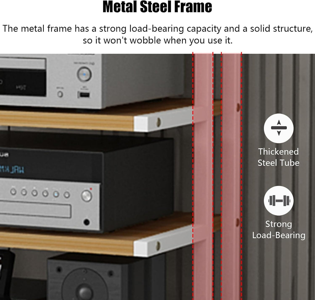 Black Record Player Shelf Movable, Media Stand DVD Audio Rack Floorstanding 3 4 5 Tier Component Storage Holder, Living Room Game Equipment Cabinet(Color:3 Tier 50x40x65cm)