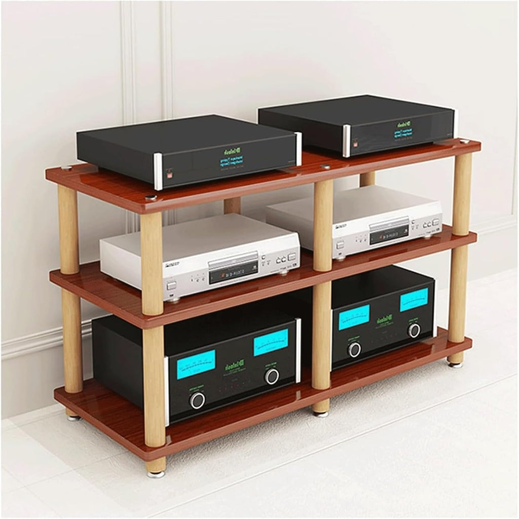 Audio Rack Stereo Rack 2/3/4 Tier Audio Equipment Rack Wooden Audio Rack Cabinet HiFi Rack Double Wide Audio Component Rack Durable(Brown,3 Tier)