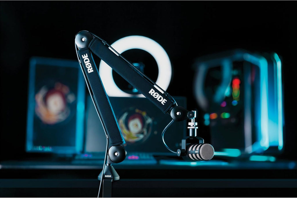 Rode PodMic Dynamic Podcast Microphone with Rode PSA1+ Boom Arm, XLR Cable and StreamEye Polishing Cloth